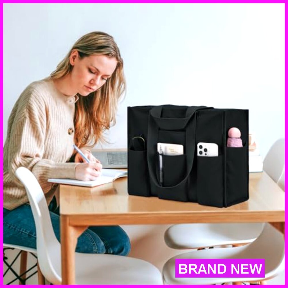 Large Waterproof Tote Bag with 12 Pockets Utility Work School Professional - Picture 2 of 7